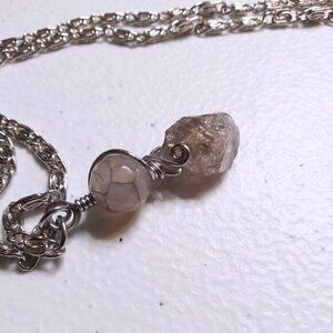 Raw Rough Rustic! Smoky Quartz Nugget + Gray Dragonvein Agate Pendant & Chain